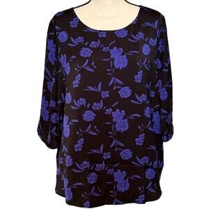 Ellos Black & Blue Short Sleeve Blouse Size 20